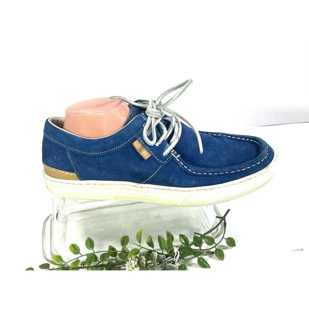 Stussy x Timberland Blue Suede Boat Shoe Mens Size 10.5 US Lace Moc Rare‎